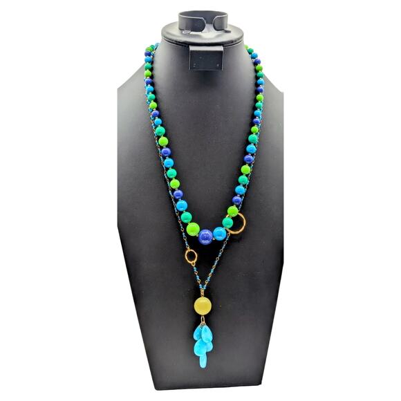 Mixed Lot of Blue Green Theme Jewelry Including 2 Necklaces & 5 Bracelets - Picture 2 of 8